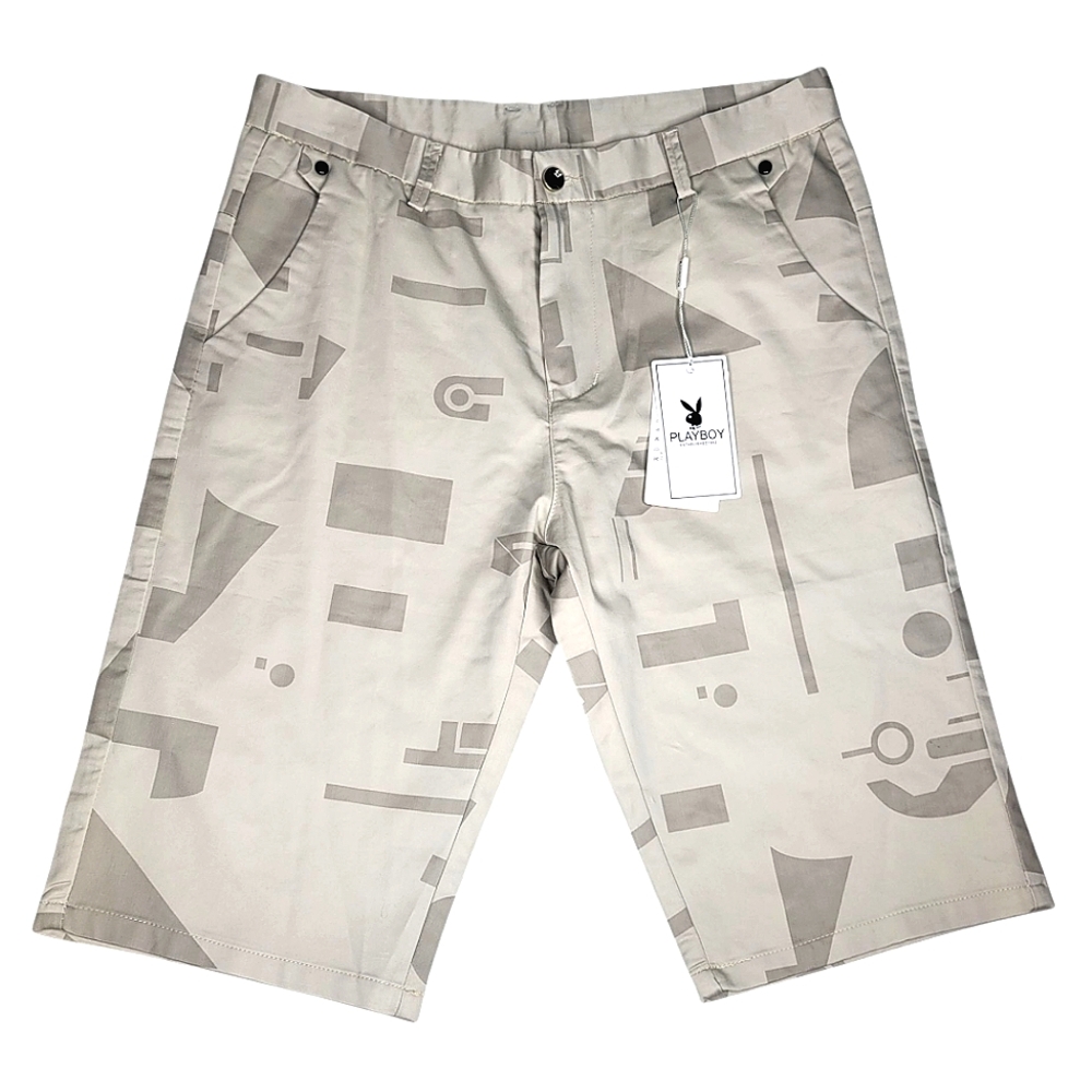 Playboy Mens Long Shorts Size 31 Small Beige Tan 4 Pocket Abstract Design NWT